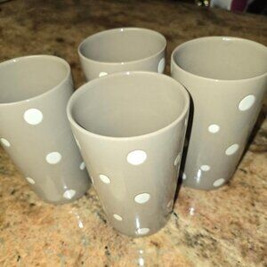 Temp-tations 16 oz. Tumblers - Taupe with White Polka Dots - SET OF 4 NEW